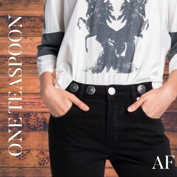 FREE PEOPLE ONE TEASPOON CONCHO MARINES MID RISE EXTREME WIDE BLACK NEW NWT - Picture 5 of 12